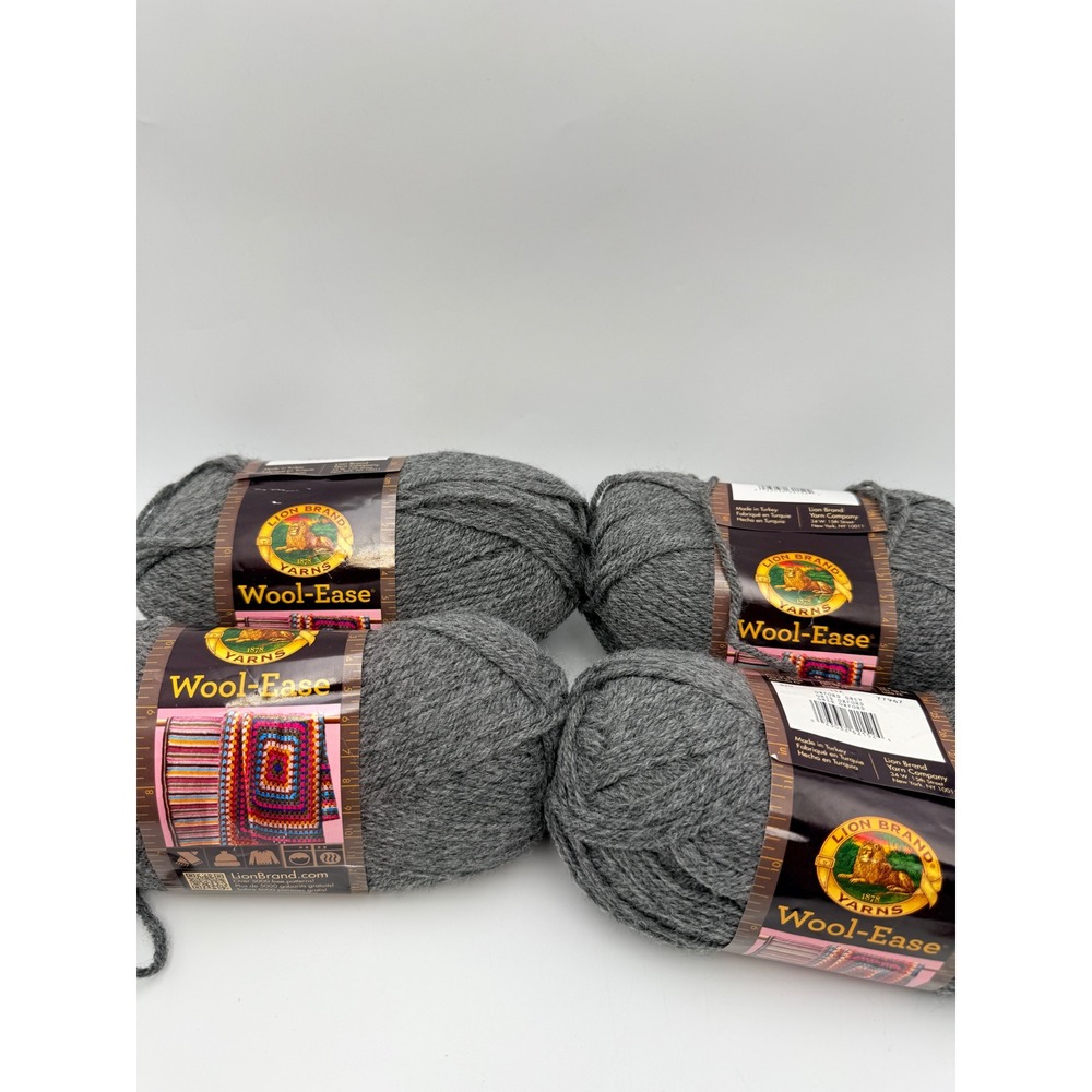 Lion Brand Wool-Ease Yarn Oxford Grey 152 Medium 4 Lot of 4 Skeins 197yd Each